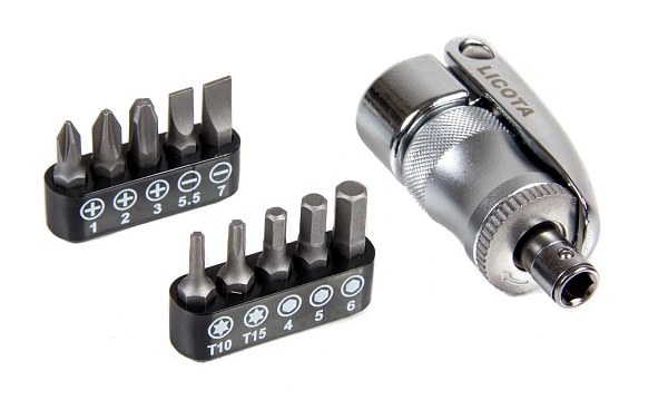 Отвертка трещоточная со сменными вставками1/4", 12 пр.