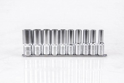 Набор глубоких торцевых головок 1/4" 6 гр. 5-14мм 10пр. на линейке