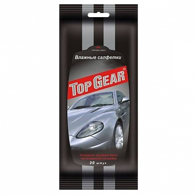 Салфетки влажные "TOP GEAR" для ухода за интерьером автомобиля (20х16см) в упаковке (30шт)