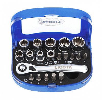 Набор торцевых головок 1/4" с мини трещоткой 20пр.