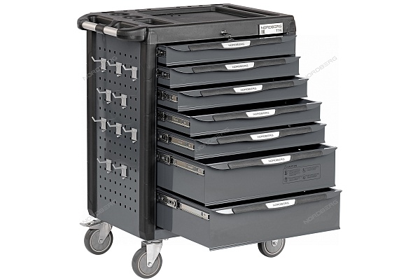 Тележка инструментальная, 7 выдвижных ящиков, серая