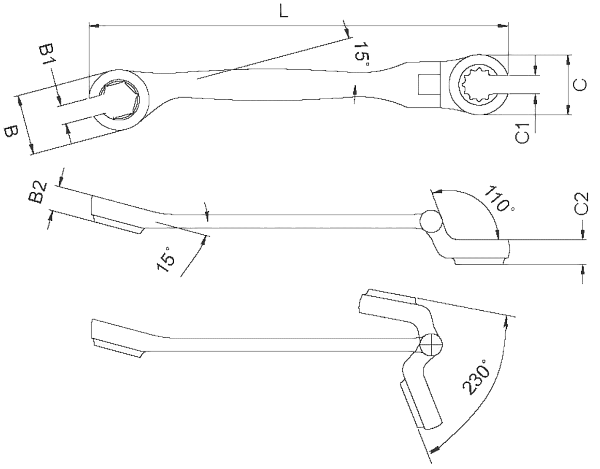 Разрезной ключ с полукарданом 11х11мм
